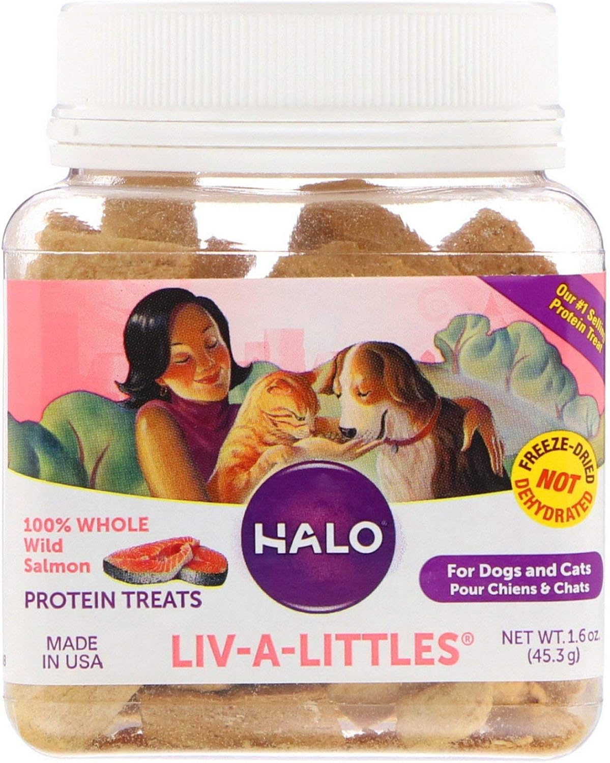 Halo Liv-A-Littles Protein Treats 100 Whole Wild Salmon for Dogs Cats 1 6 oz 45 3 g