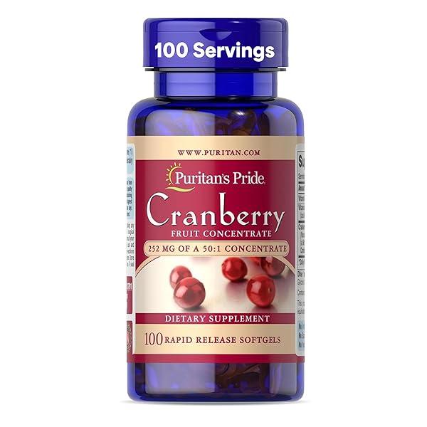 PURITAN’S PRIDE PREMIUM CRANBERRY FRUIT CONCENTRATE 252MG (12,600MG EQUIVALENT) WITH VITAMINS C AND E, DIETARY SUPPLEMENT FOR IMMUNE SYSTEM SUPPORT, 100 RAPID RELEASE SOFTGELS