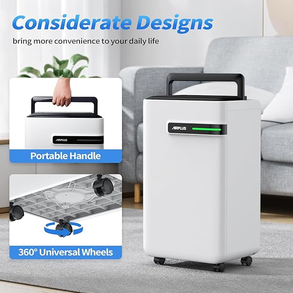 AIRPLUS DEHUMIDIFIER FOR BASEMENT – 4,500 SQ. FT. 70 PINTS, MULTIFUNCTIONAL DEHUMIDIFIER WITH DRAIN HOSE & AUTO SHUT-OFF FUNCTION, POWERFUL DEHUMIDIFIERS FOR HOME(AP2103)
