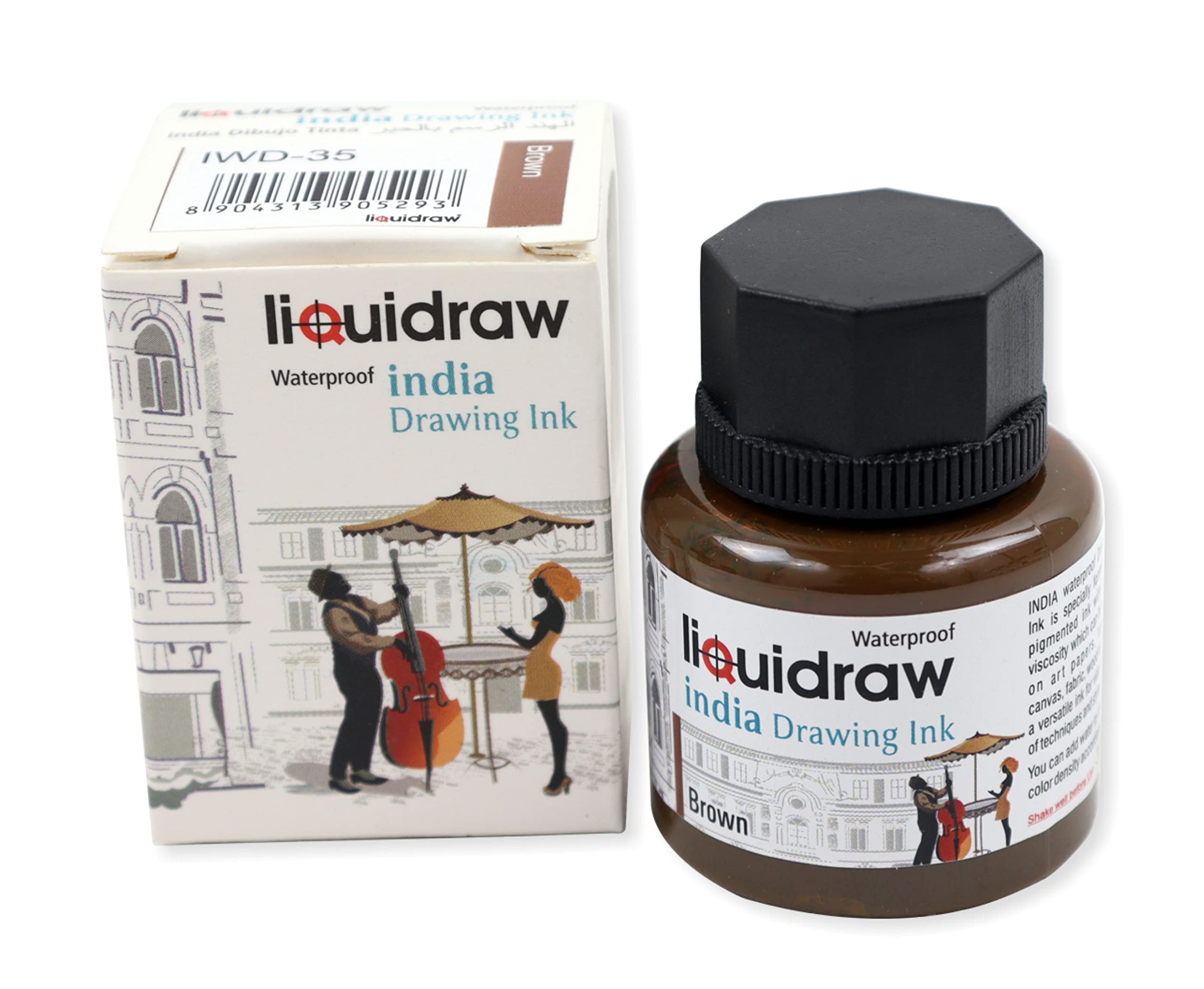 Liquidraw Coloured Drawing Ink India Ink, Waterproof 20 Assorted Colours, 35ml Indian Inks for Artists (Brown)