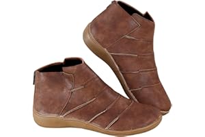 GIBOBBY Ankle Boots for Women No Heel,2019 New Arch Support Booties Side Zip-up Vintage Leather Damping Shoes Flat Heel Booties