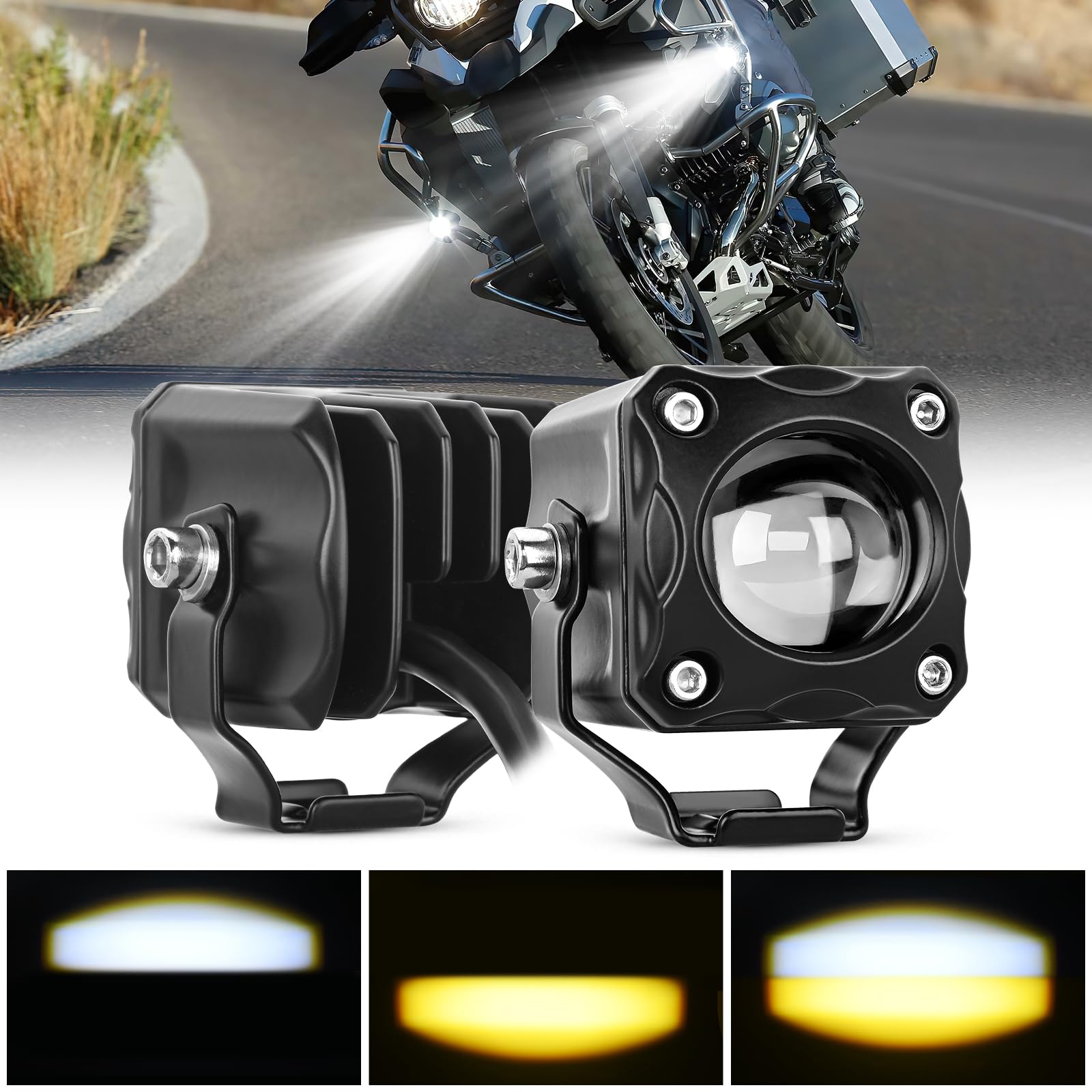 Photo 1 of Nilight Motorcycle Driving Lights 1.7 inch White Amber Spot Beam Fog Light LED Pods IP67 Waterproof Auxiliary Offroad Lighting for Motorbike Dirt Bike e-Bike Scooter Snowmobile ATV UTV SUV Truck