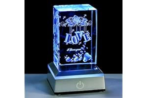 Movdyka 3D Crystal I Love You Gifts for Her Girlfriend Wife Romantic, Laser Engraved Cute Love Present for Women on Birthday Anniversary Christmas Valentines Day - with LED Light Base