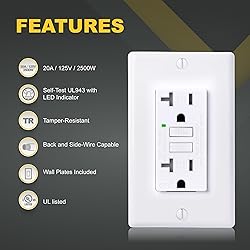 20A GFCI Outlet, Tamper-Resistant GFI Duplex