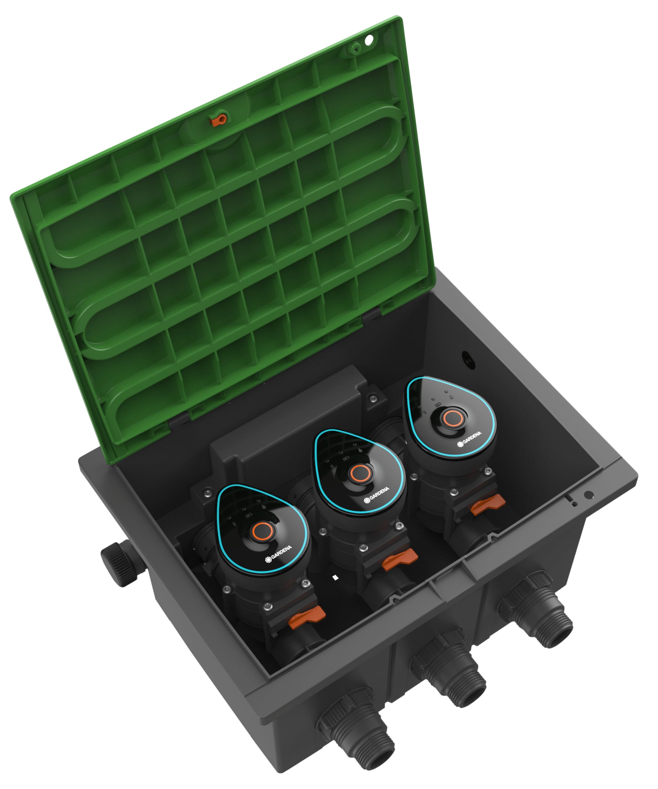 Gardena Ventilbox 9 V Bluetooth-Set: Bodeneinbaudose für den unterirdischen Einbau von batteriebetriebenen Bewässerungsventilen, programmierbar per App (1286-20)