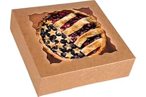 Tcoivs 30-Pack Pie Boxes 10" x 10" x 2.5", Bakery Boxes with Window, Auto-Popup Cookie Boxes for Muffins, Donuts and Pastries (Brown)