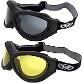 Global Vision Big Ben Goggles 2 Pairs Black Frames 1 Smoke Lens 1 Yellow Lens