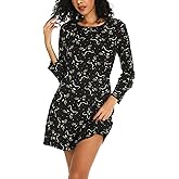 ENJOYNIGHT Women's Cotton Sleepwear Long Sleeves Nightgown Print Tee Sleep Dress