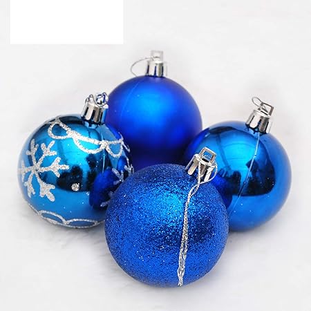 Solmore 4pcs 6cm Painted Gold Powder Mixed Type Christmas Light Ball Painted San Ball Decorative Gift Blue-A