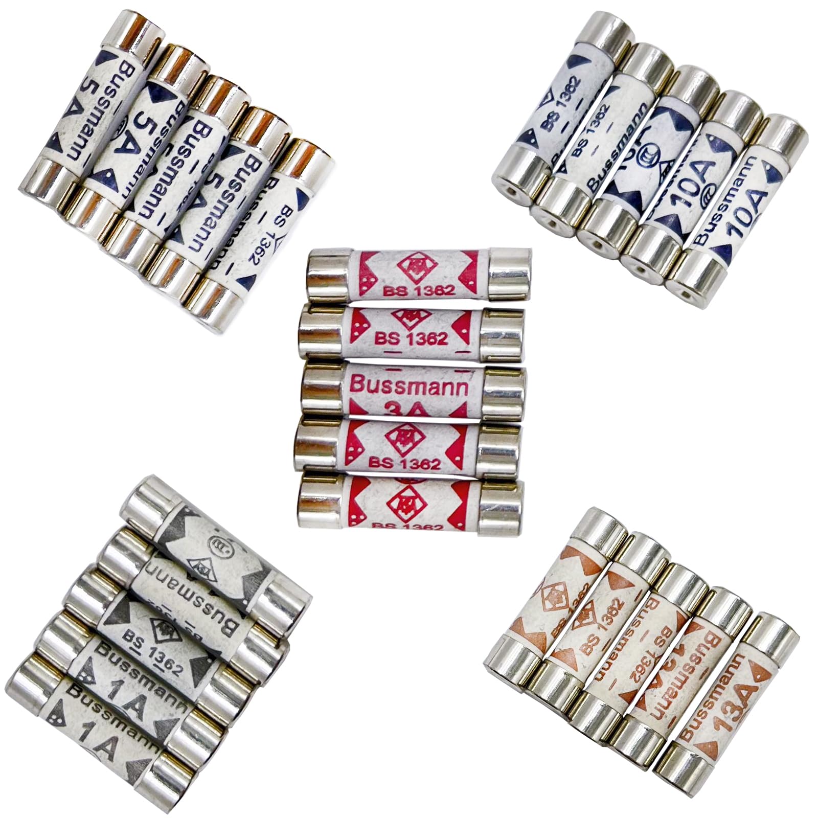 ieron 100 pcs Fuse Cartridge 1 3 5 10 13 A amp 240 V Volt Household Mains Plug Fuse 6.3x25 mm 0.25x1Inch BS1362 Ceramic Tube Cartridge Fuses Assortment Kit
