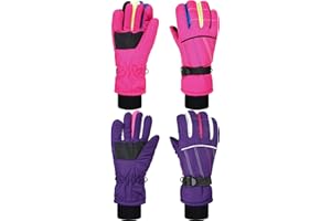 Hicarer 2 Pairs Kids Waterproof Winter Gloves Snow Gloves for Boys Girls Child Toddler Warm Ski Gloves for Cold Weather