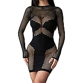 AVZXSA Womens Sexy Seamless Long Sleeve Mini Dress, Sheer Cutout Round Neck Short Bodycon Dresses