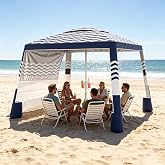 Hqeeun Beach Cabana, 8'X 8' Beach Canopy Tent Sun Shade, Beach Tent | Sun Shelter UPF 50+ Protection Silver-Coated with Sandbags &amp; Side Wall for Family, Portable Beach Shade, Easy Setup, Navy