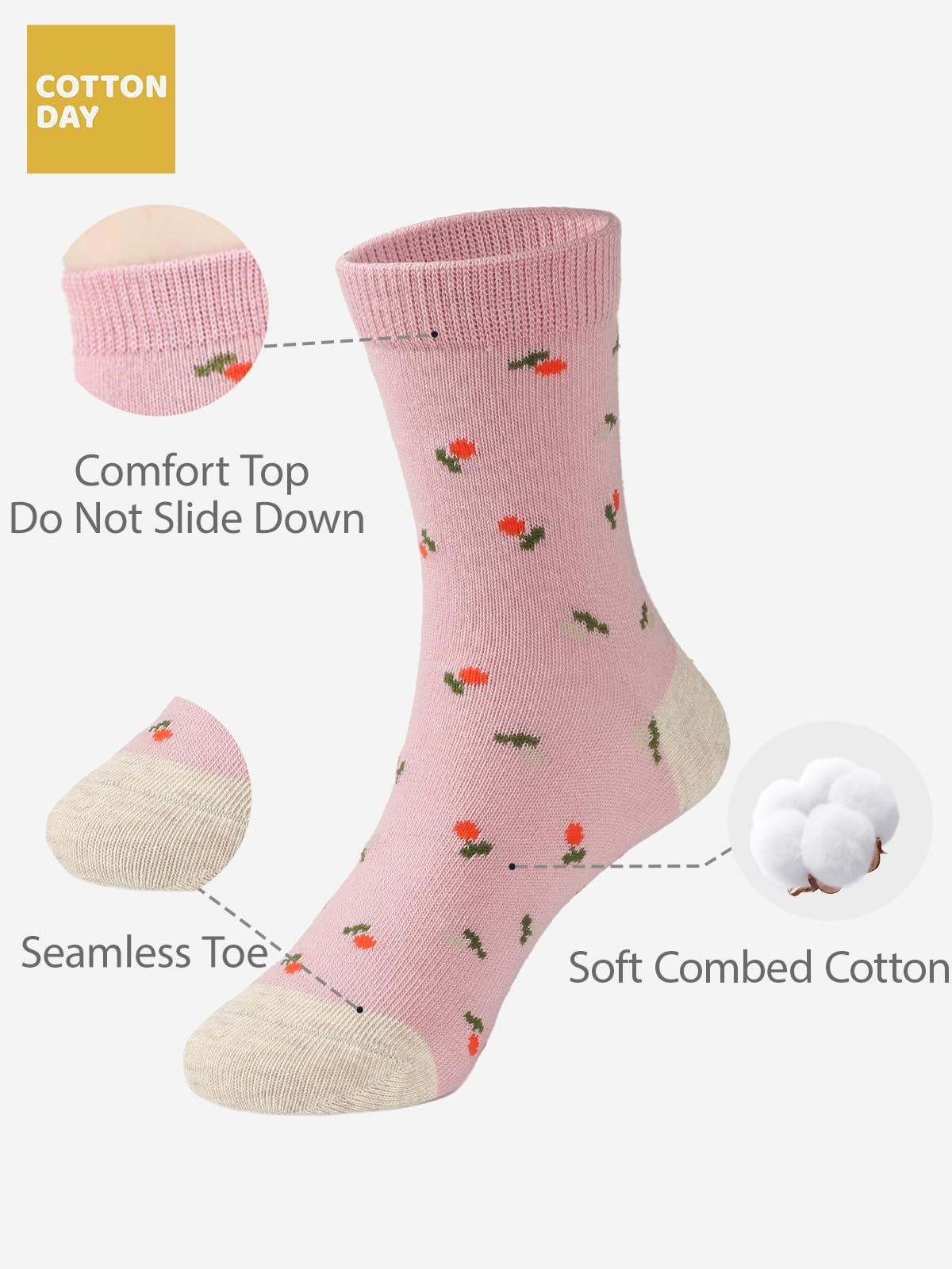 COTTON DAY 7 Days of the Week Gift Box Kids Girls Fashion Short Socks Cute Animal, Floral, Stars, Stripes & Polka Dots Design