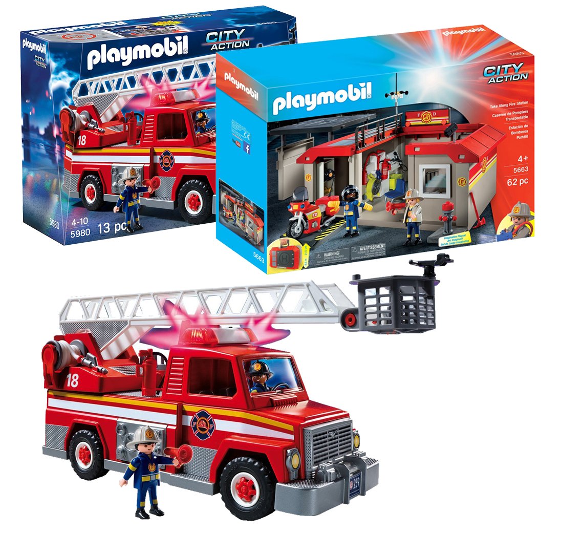 Playmobil City Action Playset Bundle With Take Along Fire Station Playset And Rescue Ladder Unit Maven