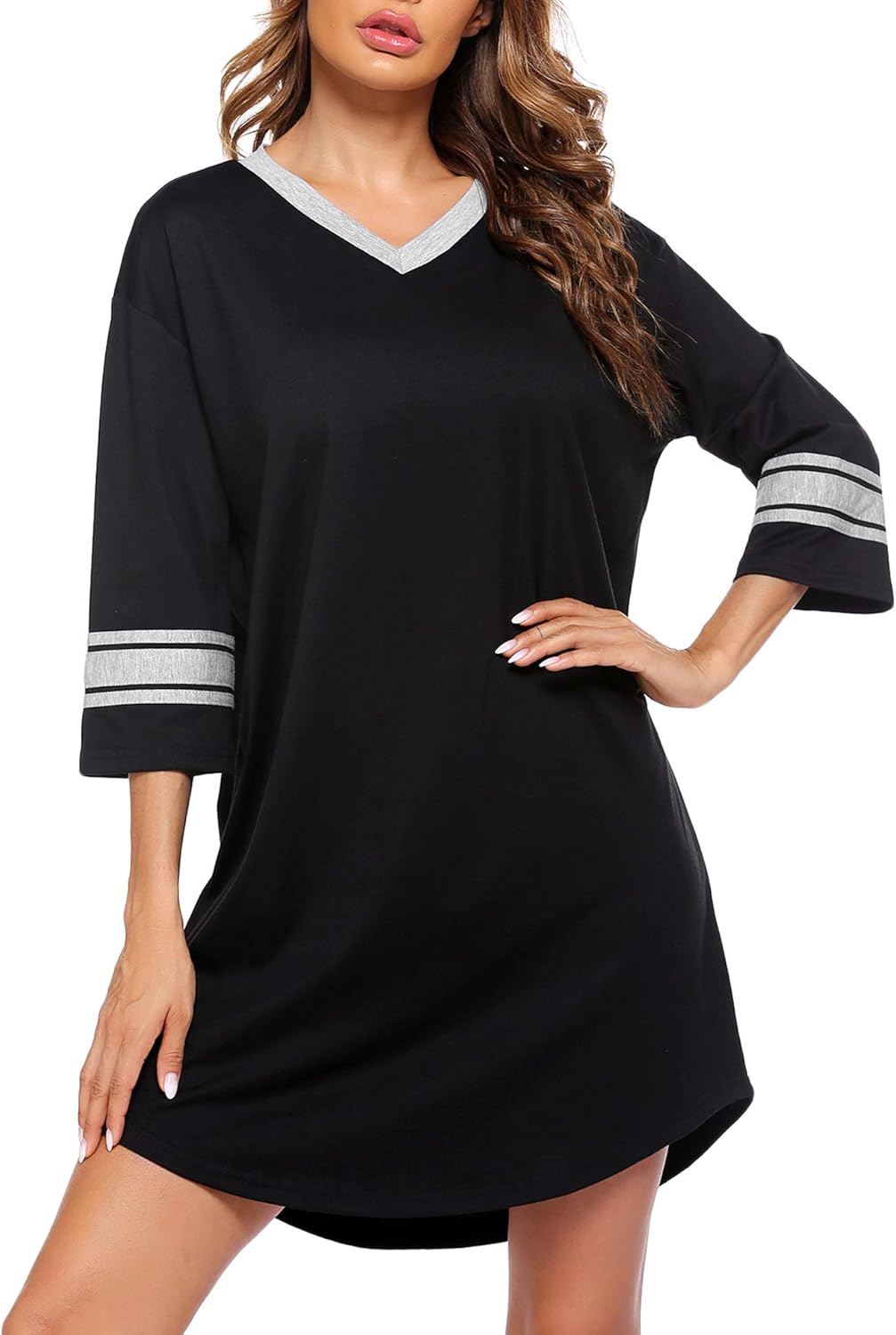 Ekouaer Women's Nightgown, Cotton Novelty Sleepshirts V Neck Short Sleeve Sleep Shirt Loose Comfy Pajama Sleepwear S-XXL at  Women’s Clothing store