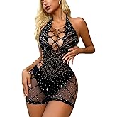 Buitifo Woman Sexy Lingerie Bodysuit Bodys Stocking Rhinestone Fishnet Tights Rave Outfits