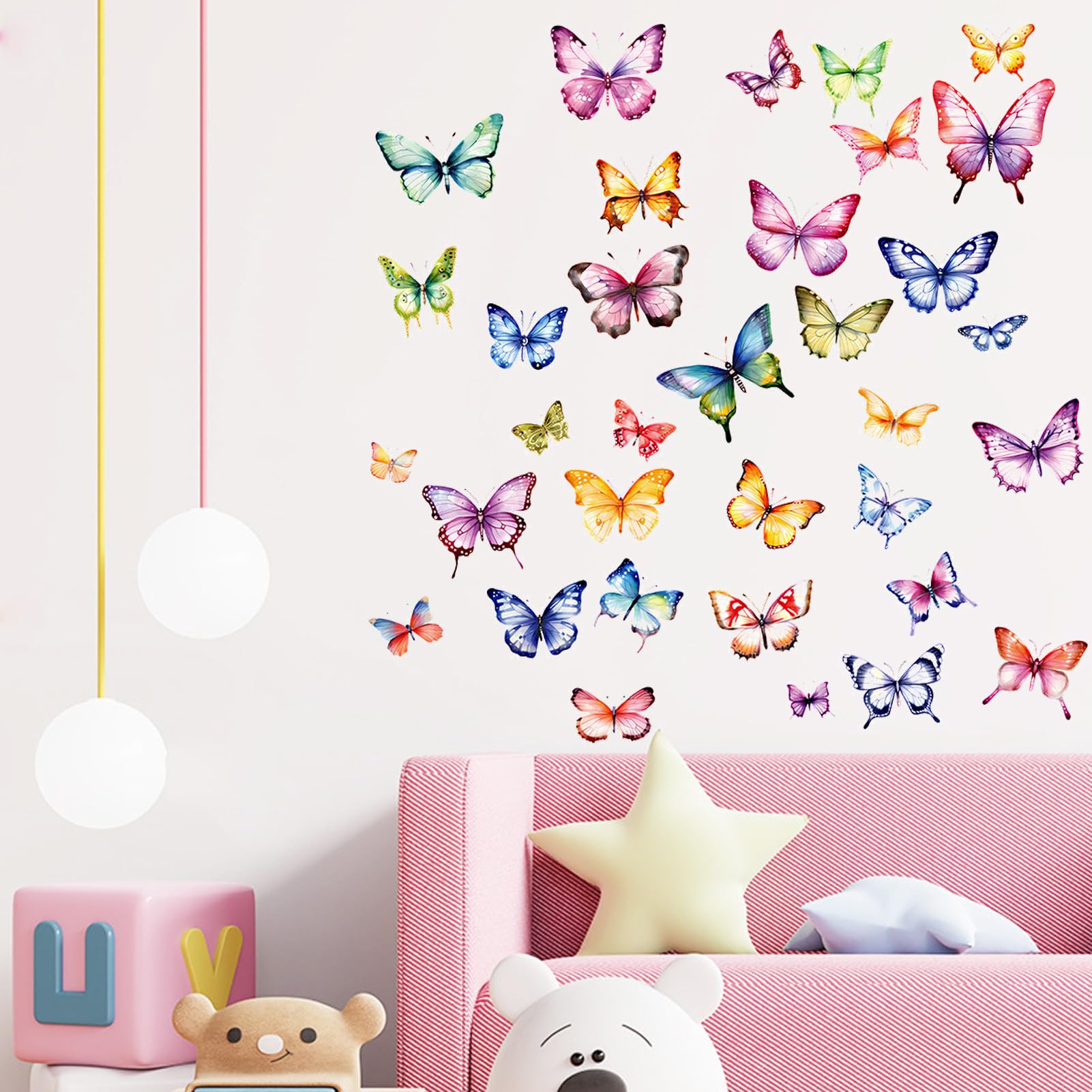 Domicubes 2 Pcs Butterfly Wall Stickers, Multicolor, PVC, Whimsical, Peel & Stick, Safe for Kids, Indoor Use, Wall, Windows, Decor