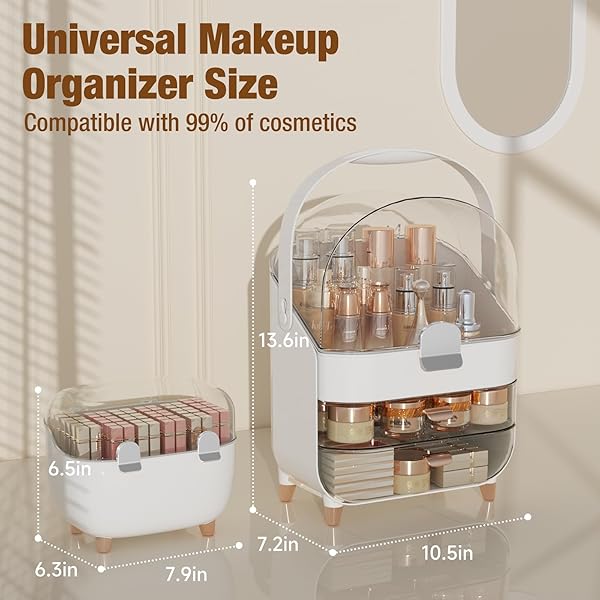 CLBDRESS MAKEUP ORGANIZER FOR VANITY WITH PERFUME STORAGE BOX, COUNTERTOP SKINCARE ORGANIZER WITH 2 DRAWERS, COSMETIC DISPLAY CASE FOR PERFUMES, EYESHADOW PALETTES, NAIL POLISHES, PINK