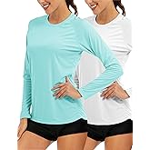 MAGCOMSEN Women's 2 Pack Long Sleeve Shirts UPF 50+ Sun Protection Quick Dry Swim Shirt for Rash Guard Fishing Workout