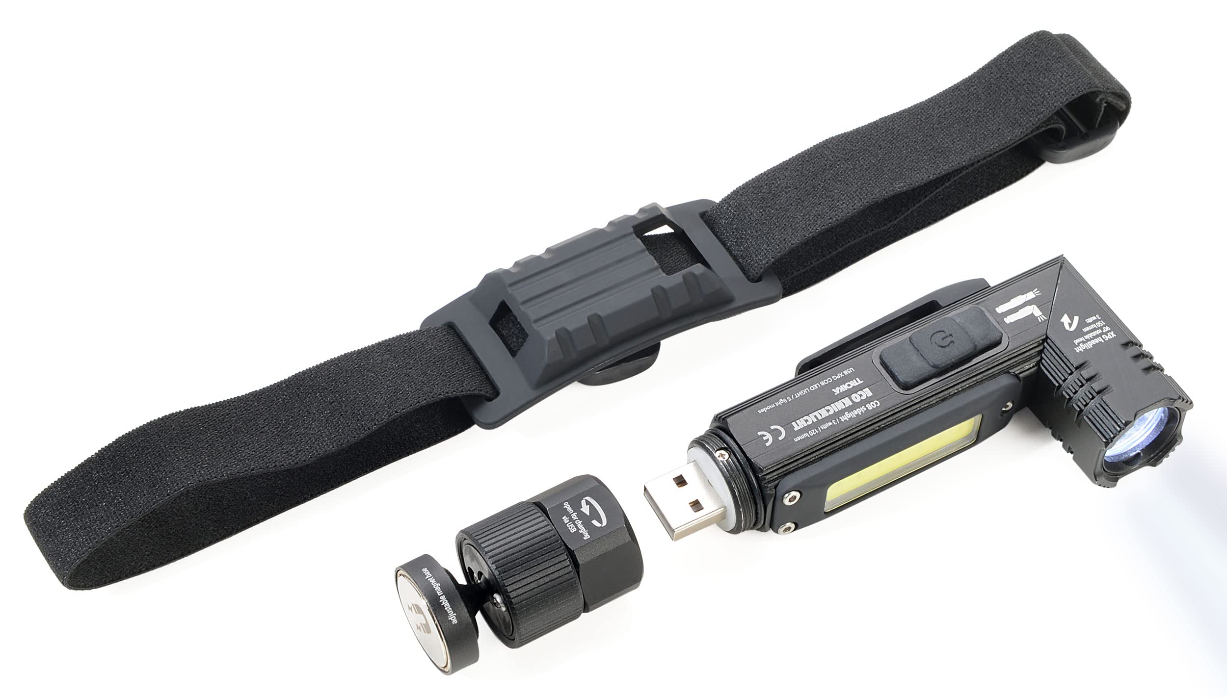 TROIKA TOR55/BK Rechargeable Torch Torch Head Light Eco Glow Stick Splashproof 150 Lumen