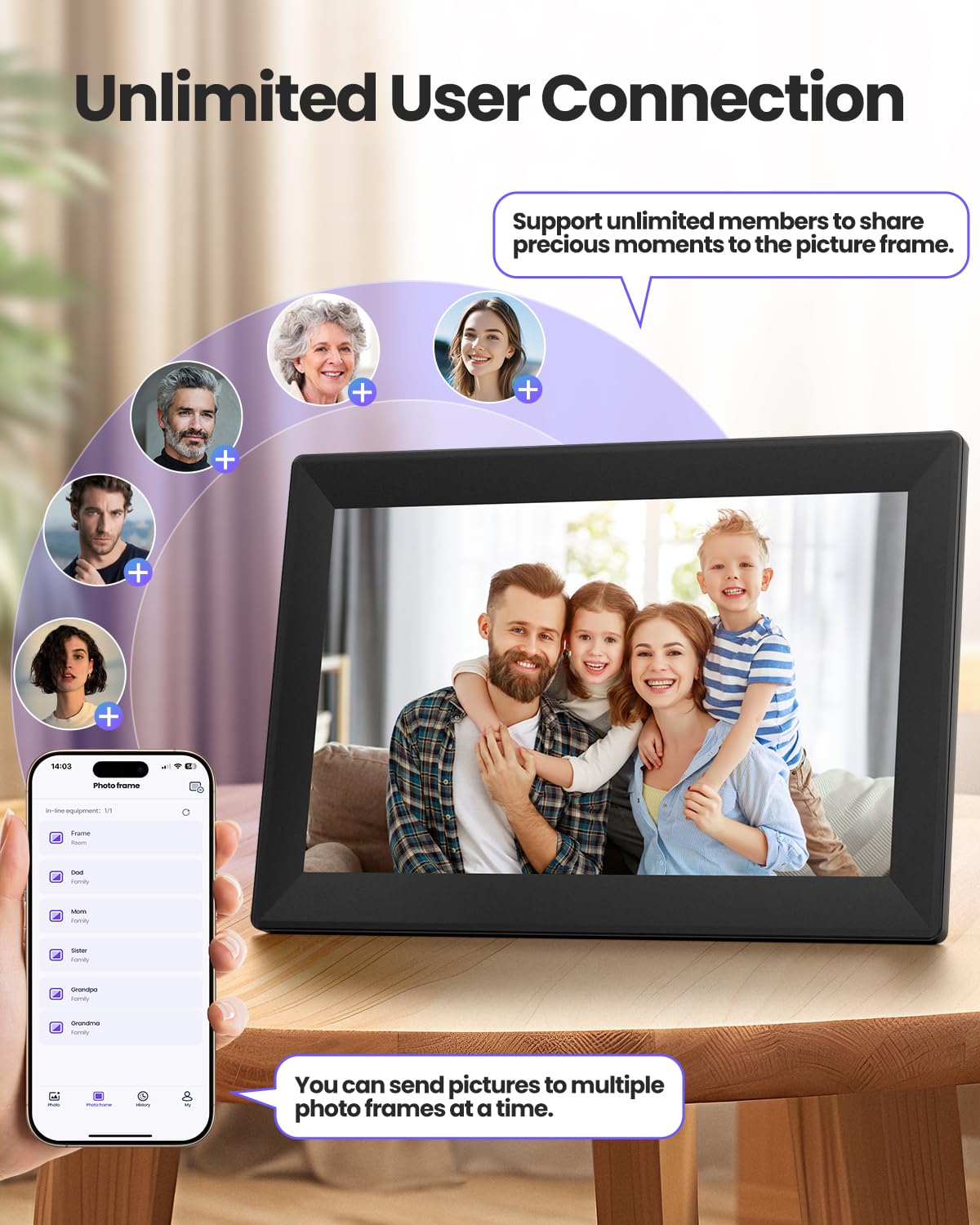 Uhale 10.1inch Digital Picture Frame WiFi Smart Touch Screen Digital Photo Frame 1280 * 800 IPS HD Display Screen Electronic Photo Frame 16GB Storage, Send Photos and Videos Instantly with Uhale