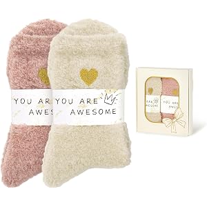 American Trends 2 Pairs Fuzzy Socks for Women Cozy Cloud Socks Gift-Ready | Gift box set with ultra-soft sleep socks for self