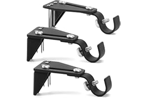 JOYULTRA No Drill Curtain Rod Brackets, Holders no Drilling, Adjustable Projection, with Middle Bracket for up to 85 inch Window Frame, Secure Screw Fixes Rod Safely, for 5/8 inch Curtain Rod, Black