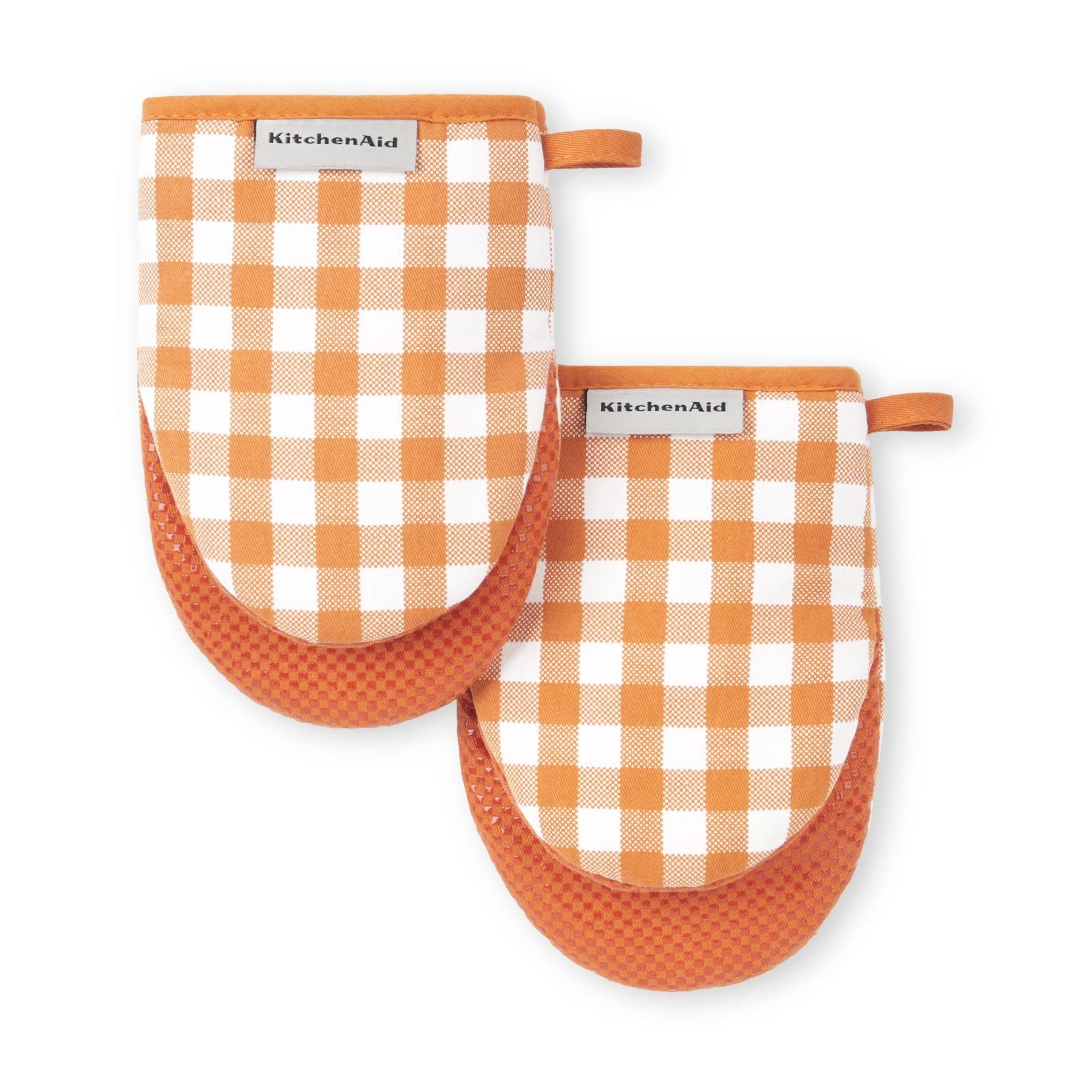Photo 1 of KitchenAid Gingham Mini Oven Mitt 2-Pack Set, Honey, 5.5"x8"