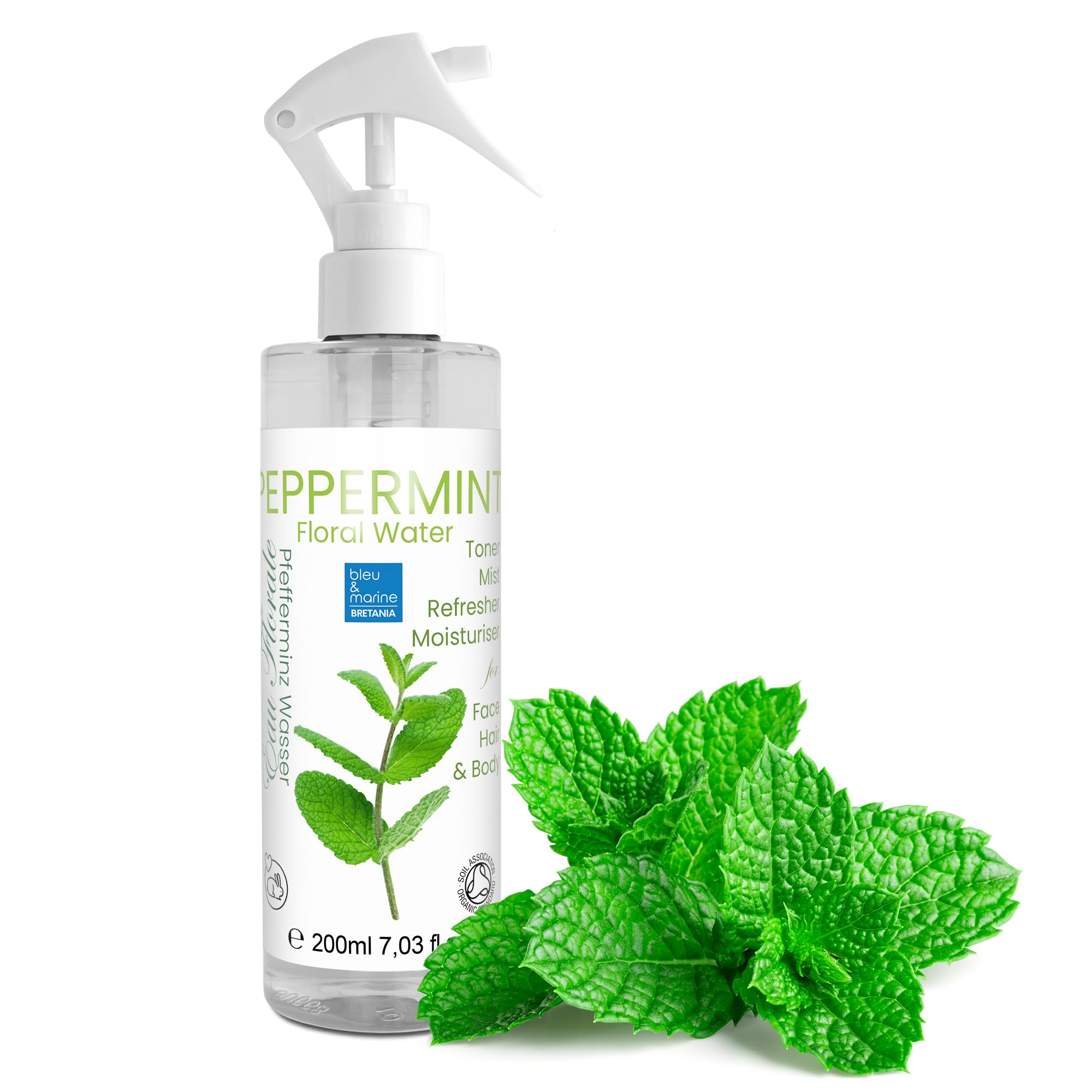 bleu & marine Bretania - Organic Peppermint Hydrosol Floral Water | Skin & Hair Refreshment | Bug Repellent | Culinary Flavoring | Pore Tightening & Anti-Itch, 200 ml Pack