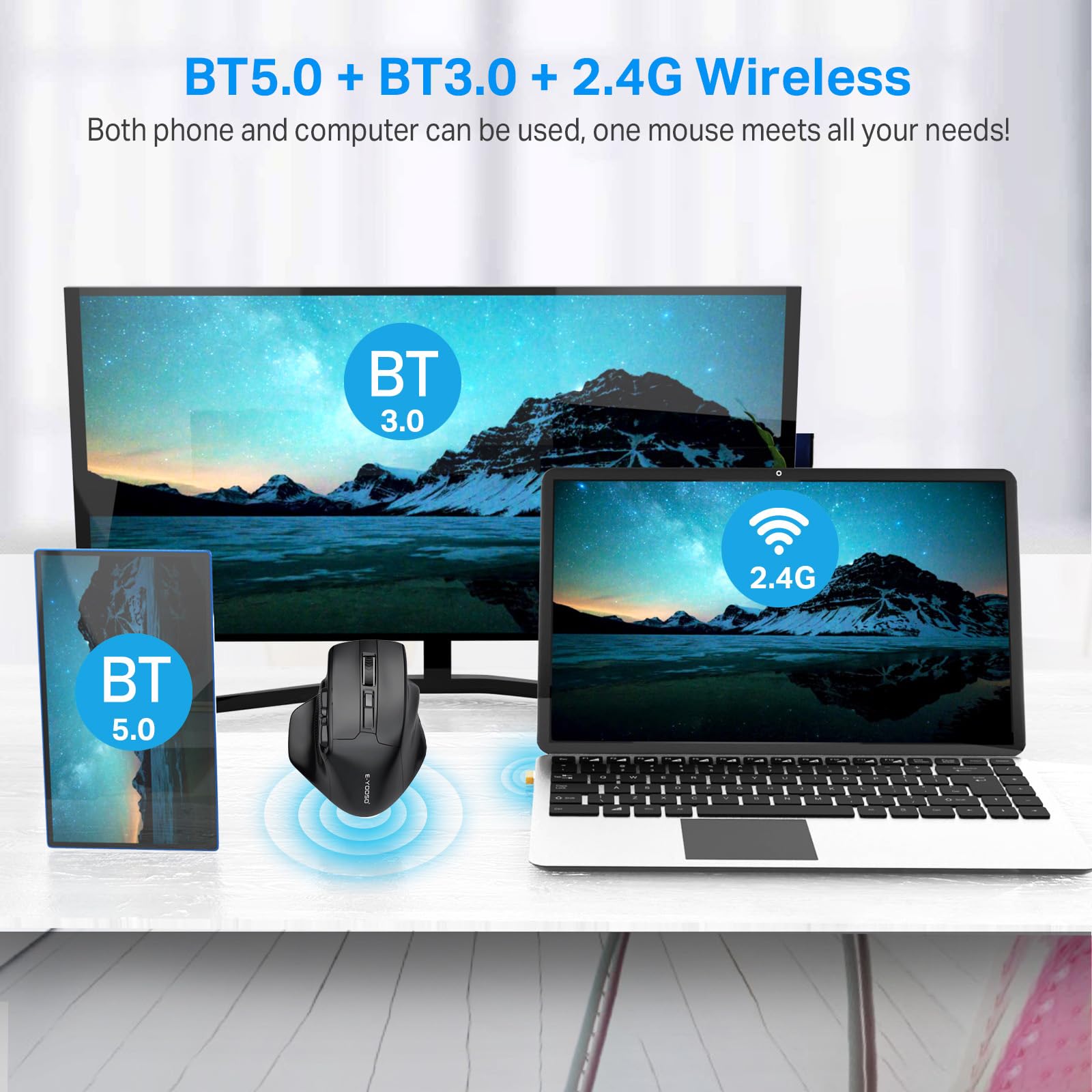 E-YOOSO Large Bluetooth Wireless Mouse for Big Hands, X-31 Cordless Ergo Computer Mouse, 6 Buttons, 5-Level 4800 DPI, 18 Months Battery Life, for Laptop, PC, Chromebook