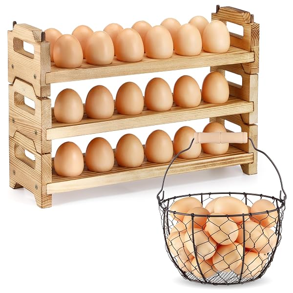 TEECYHOOO 2 PCS WOODEN EGG HOLDER COUNTERTOP AND...