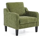 VINGLI Accent Chair, Chenille Upholstered Armchair, 380 LBS, Living Room | Olive Green Mid-Century Reading Chair, Comfy Bedroom Chair for Small Spaces, Apartment with Washable Cover, Easy Assembly