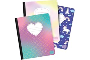 ScribbleMate Cute Composition Notebook Wide Ruled, Set of 3 Composition Notebpooks for Kids, Wide Ruled Composition Notebook for Boys and Girls. 100 pages 200 sheets. 9.75” x 7.5”