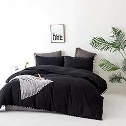 Luxlovery Black Pom Pom Comforter Set Full Pom Ball