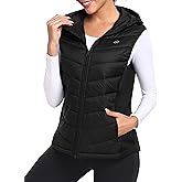 MoFiz Women's Puffer Vest Lightweight Hooded Warm Fleece Lined Hybrid Softshell Hiking Winter Sleeveless Zip Vest