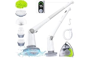 VCHOO Electric Spin Scrubber, 2024 New Handle Remote Scrubber Brush with Long Handle, 5 Replaceable Brush, Cordless Cleaning Brush for Cleaning Bathroom Tile Floor Tub