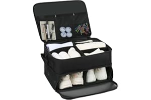 Likealot Golf Trunk Organizer, Smart Storage with 2 Shoe Compartments Fits US Men's 16, Golf Storage Bag for Balls, Tees, Clothes, Gloves and Accessories (Black)