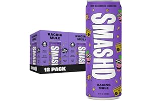 SMASHD Non-Alcoholic Mocktails Beverage with Flavored Sparkling Water | No Artificial Flavors, Caffeine-Free, with electrolytes, Low Calories & Organic Sugar | 12 Oz (Raging Mule, 12 Pack)