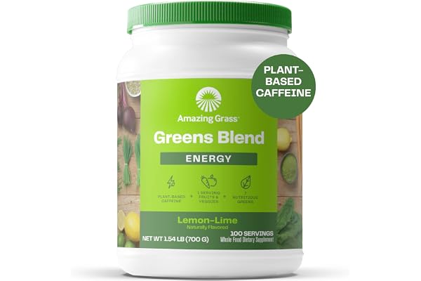 Amazing Grass Green Superfood Energy: Smoothie Mix, Super Greens Powder & Plant Based Caffeine with Green Tea and Flax Seed,