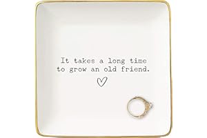 NZY Friendship Christmas Gifts for Best Friend,Bff,Thank You Gift for Bestie,Soul Sisters,Xmas Friendship Keepsake-Ceramic Jewelry Tray Trinket Holder Ring Dish-It Takes A Long Time To Grow An Old Friend