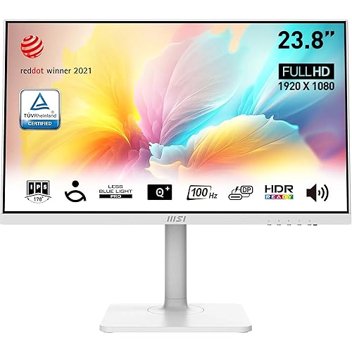 MSI Modern MD2412PW 23.8 Inch FHD Office Monitor - 1920 x 1080 IPS Panel, 100 Hz, Eye-Friendly Screen, HDR Ready, Built-in Speakers, HDMI 1.4b, USB Type-C