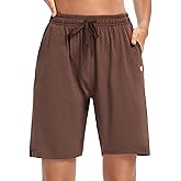 LUCKYCATCUS Women's Bermuda Shorts Jersey Shorts with Pockets Yoga Walking Athletic Long Shorts for Women Knee Length