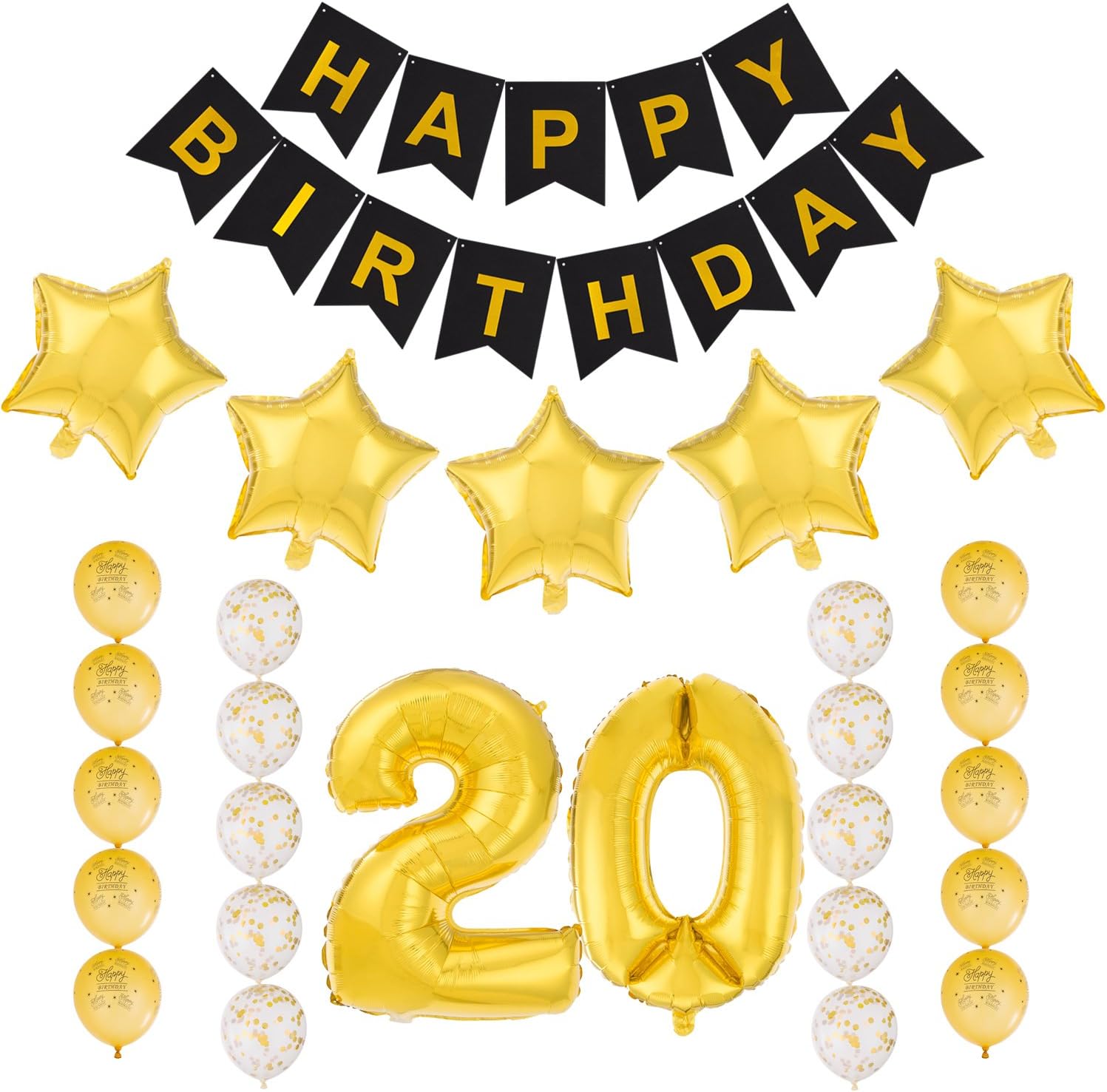 MeiHoyo 20th Happy Birthday Decorations Party Supplies Aluminum Foil Balloons Bunting Banners Latex Balloon Set (20th)