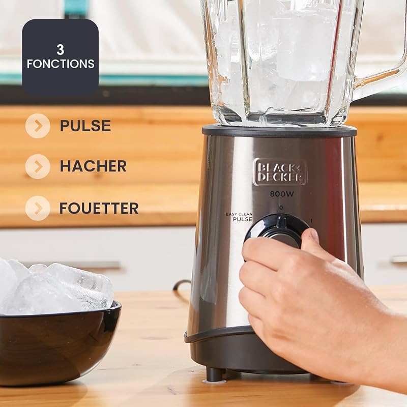 - Blender 800W, Verre 1,5L, Broie la glace, Inox