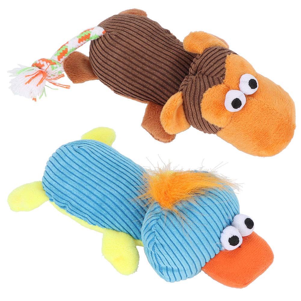 2PCS Squeaky Stuffed Pet Dog Toys Chew Toy with Squeakers Soft Plush Duck Monkey Sound Toys for Puppies Teething Small Medium Large Dogs