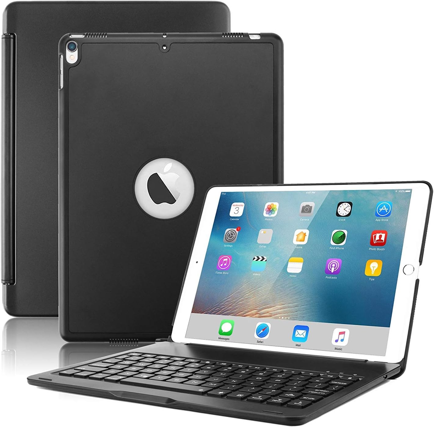 ABOUTTHEFIT ATF Protective Ultra Slim Hard Shell Folio Stand Smart Cover with 7 Colours Backlit Wireless Bluetooth Keyboard for iPad Air 2019 3rd Generation, 10.5"/iPad Pro 10.5" 2017 (Black)