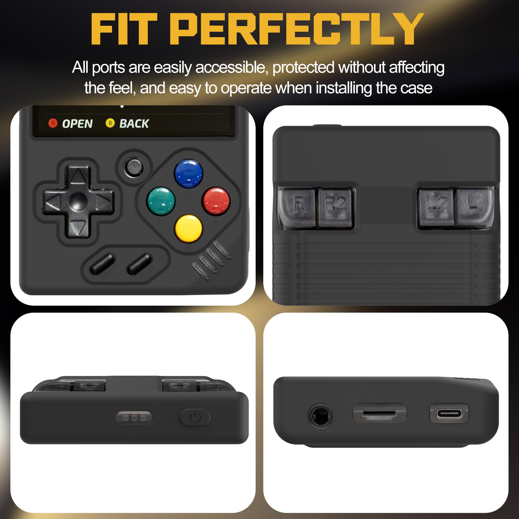 Silicone Case for Miyoo Mini V4 Handheld Game Console, Anti-Slip, Shock Proof, Soft Protective Case for Miyoo Mini V4 with Lanyard - Black