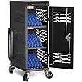 Fully Assembled 18-Device Charging Cart for Chromebook - Locking Laptop Cabinet with Cable Management, Cord Organization, Power Strip - Locks and Stores Tablets up to 14'' and 1.4'' Thick (Black)