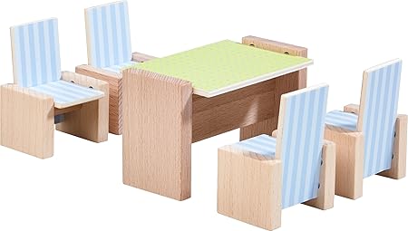 HABA 303839 - Little Friends – Puppenhaus-Möbel Esszimmer | Mit Tisch und 4 Stühlen | Passend für alle Little Friends-Puppenhäuser